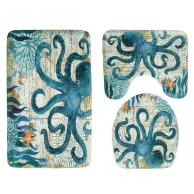 China Washable Bathroom 4 Piece Shower Curtain Set Bathroom Turtle Floor Mat Toilet Cover Mat for sale