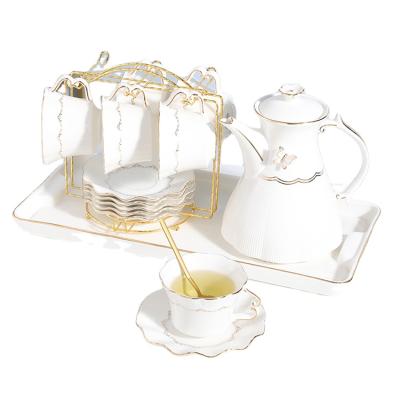 China Viable New Products French Coffee Tea Dinner Set Gold Tea Cups Set Teapot Set for sale