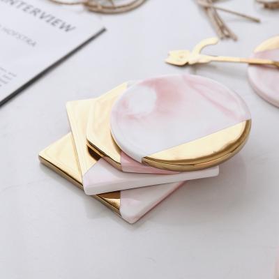 China Beautifully Customized Ceramic Coaster Sustainable With Pink Marble Pattern for sale