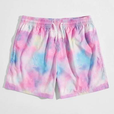 China Anti-wrinkle manufacturers OEM mens shorts custom drawstring wiast tie dye printed polyeater mens swimwear shorts for sale