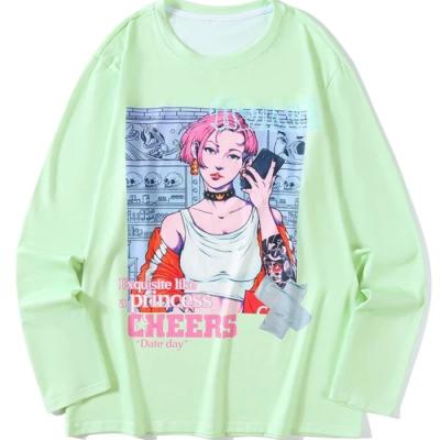 China Professional factory direct anti-shrink neck t-shirt men's cartoon round number letter long sleeve custom graphic printed t-shirt for sale