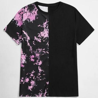 China Men's Casual T-Shirt Summer Short Sleeve Custom Anti-Shrink Basic Color Block Tie Dye Printed Around The Neck T Shirt for sale