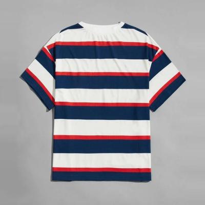 China Anti Shrink Bulk Selling High Quality Custom T Shirts Color Block Striped Short Sleeve Mens T Shirt for sale