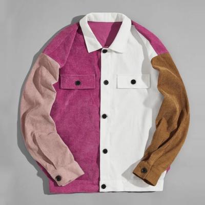 China Reversible custom made winter jacket men's button up color block drop shoudler corduroy men's jacket for sale