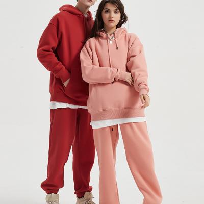 China Breathable custom made two piece cottob tracksuit set solid color 100% heavy duty OEM hoodie jogger set unisex empty tracksuits for sale