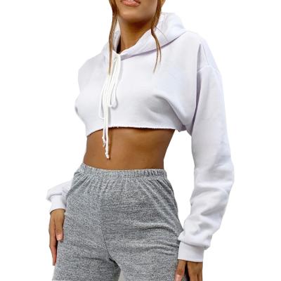 China Custom Solid Anti-wrinkle Short Length Hooded Drawstring Cut Edge Women Hoodie for sale