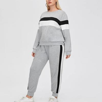 China Custom Logo Loose Breathable Sweatsuits Plus Size Color Block Women Sweatsuit Set for sale