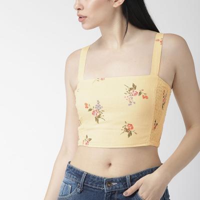 China Anti-pilling Summer Floral Print Slim Fit Spaghetti Strap Crop Tank Tops For Women for sale