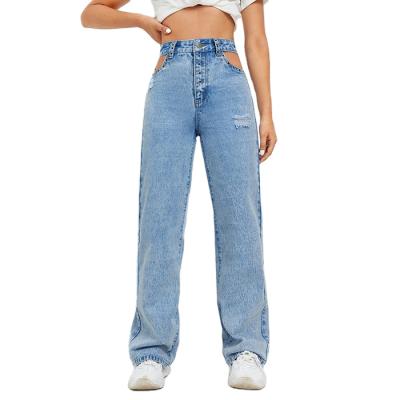 China Breathable High Waisted Wide Leg Jeans Light Wash Ripped Jeans Brand Logo Street Style Women Custom Jeans for sale