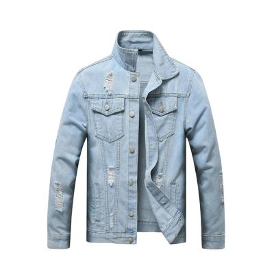 China 2021 Wholesale Custom Reversible Brand Denim Jacksts Mens Ripped Fin Pocket Single Breasted Denim Men's Jacket for sale