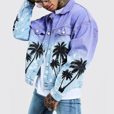 China New Arrival Reversible Denim Jacket Men Long Sleeve All Over Printed Washed Mens Jeans Jacket for sale