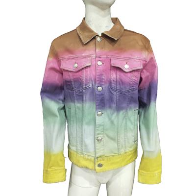 China Factory Fashion Lattice Jacket Reversible New Custom Made 100% Cotton Denim Jacket Gradient Tie Dye Men's Denim Jacket for sale