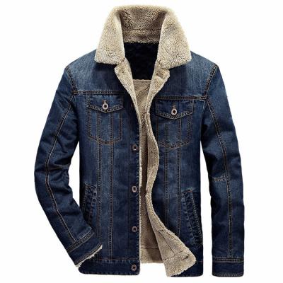 China Factory Anti Shrink Mens Faux Shearling Lining Multi Pockets Denim Jackets Winter Coat for sale