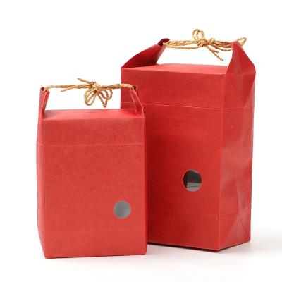 China Recyclable Red kraft Tea Packaging Cardboard Kraft Paper Bag Clear Window Box For Cookie Food Storage Standing Up Paper Packing Bag for sale