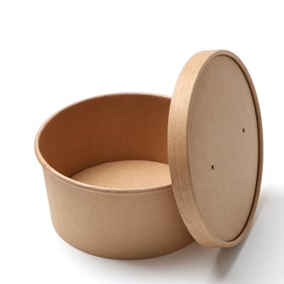 China Greaseproof Customize Logo Printing Disposable Kraft Paper Bowl Paper Salad Box Round Paper Container With Ops Lid For Fast Food Fruit Snack for sale