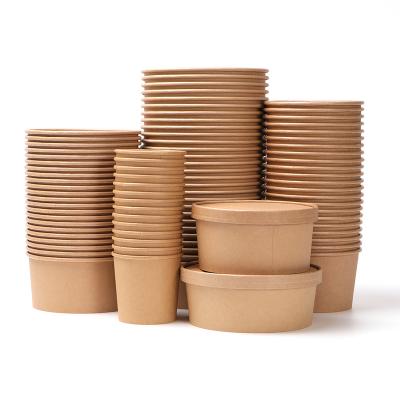 China Disposable 500ml 750ml brown disposable kraft paper round bowl food packing containers kraft paper plates & bowls for sale