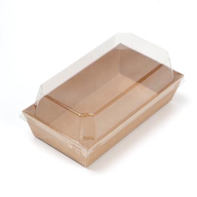 China Disposable Paper Plastic Box Recycled Kraft Paper Transparent Cake Box for sale