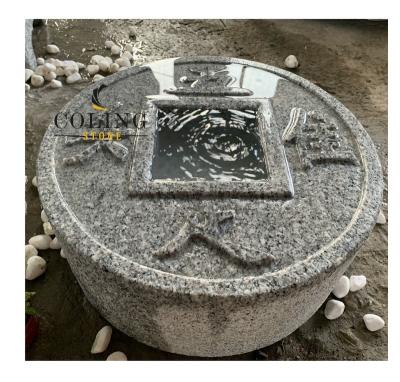 China Traditional Hand Carving Outdoor Gray Japanese Granite Garden Stone Bowl Japanese Water Basin for sale