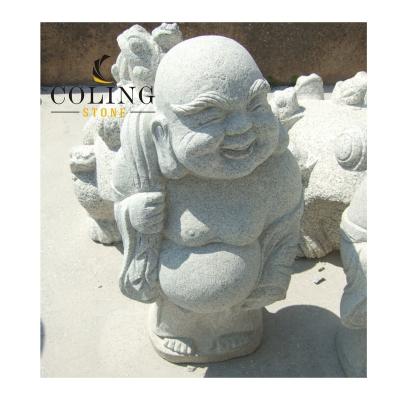 China Japanese-Stone-Japanese Natural Stone Hand Carved Gray Granite Lantern Laughing Buddha Statue for sale