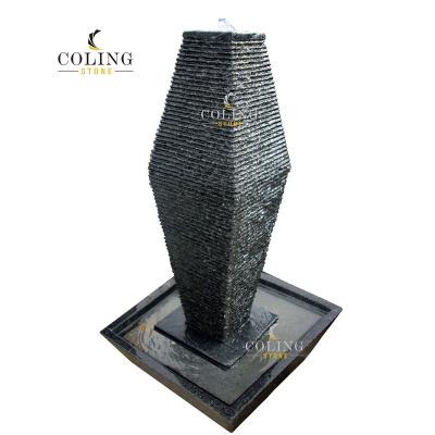 China Modern Water Feature Dark Gray Granite AFS048-3 Water Fountain With Basin Waterfall Fountain Water Features for sale