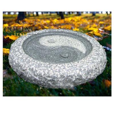 China AZ Traditional Hand Carved Garden Decoration Basin Granite Basin Gray Stone Garden Bird Feeder Polished Basin for sale