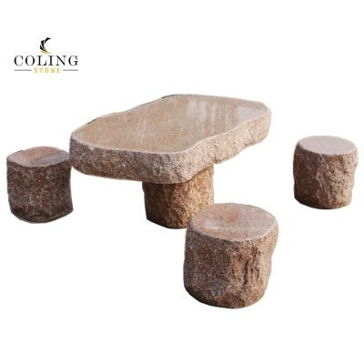 China Modern Cheap Garden Outdoor Stone Table and Benches Garden Stone Furniture with Backrest Modern Granite Park Bench for Sale for sale