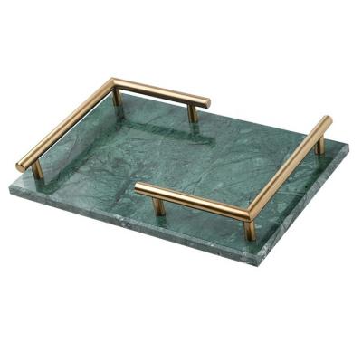 China Wholesaler Disposable Manufacturer Price Luxury Home Decor Marble Dish With Handle Marble Trays Green Marble Tray for sale