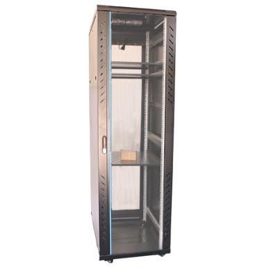 China Fuerte 42U 19 pulgadas Puerta de cristal de pie Puerta de malla de metal Interiores Inmune Inmune Centro de datos de telecomunicaciones gabinete de servicio de red en venta