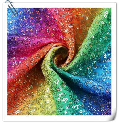 China Stretch Embroidery Sequin Sparkling Rainbow Printed Stretch Knit Ground Fabric For Clothsing Making Party Events And Dancewear Cloth for sale