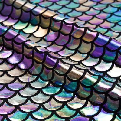 China 2021s Stretch Laser Glitter Polyester Fabric Wedding Party Background DIY Knitting Holographic Iridescent Doll Apparel Decor, for sale