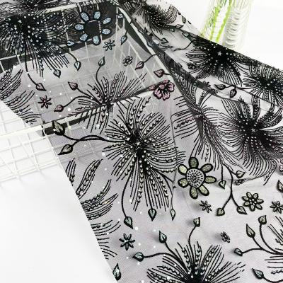 China Nylon+Spandex Mesh Flocked Stars Sexy DIY Dress Fabrics Costume Fabric Metallic Dance Stretch Ladies New Wear Halloween Designs for sale