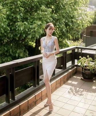 China Sleeveless Slit Front Bodycon Dress Casual Anti-Static Deep V Neckline Dress for sale