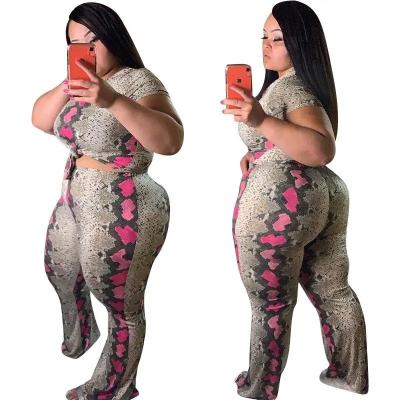 China QUICK DRY Women's Crop Tops Pants 2PCS Set Plus Size Bodycon Dresses Suit Knotted Snake for sale