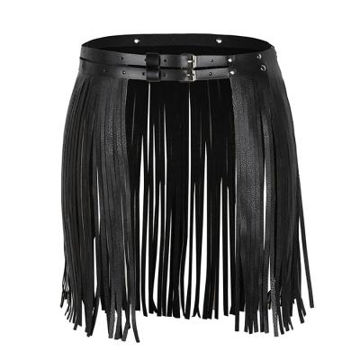 China Anti-Static Leather Tassel Skirt Fringe Belt Women Faux Belt Nightclub Cosplay Adjustable Costume Parties Belt Fringe Tassel Skirt for sale