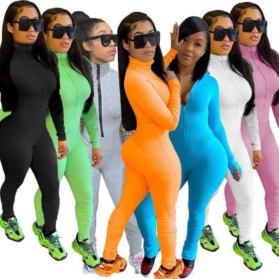 China QUICK DRY Women Long Sleeve Zipper Solid Color Club Sport Bodycon Jumpsuit Casual Romper for sale