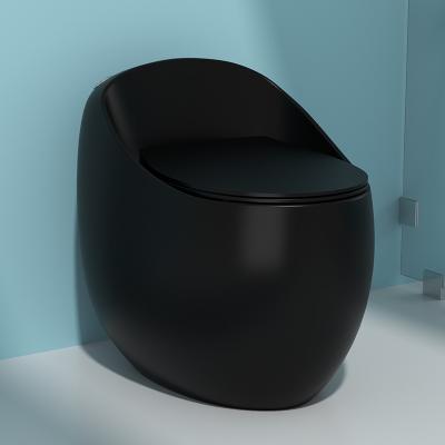 China Automatic Operation Modern Egg Shaped Ceramic WC Bowl Matt Black Color Bathroom Toilet Sanitary Ware One Piece for sale