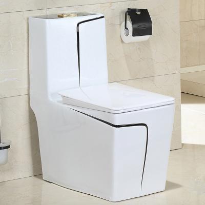 China Automatic Operation Square s Trap Ceramic Comode Siphonic Gold WC Sanitary Ware Bathroom White One Piece Toilet for sale