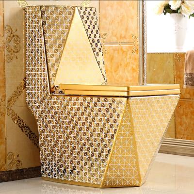 China Automatic Operation Chinese Plated Diamond One Piece Ceramic Sanitary Ware Wc Luxury Gold Color Gold Toilet for sale