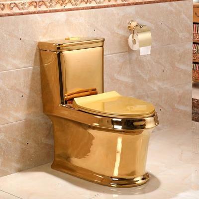 China Automatic Operation Water Closet Luxury Porcelain Gold Plated Wc Color One Piece Ceramic Gold Toilet For Bathroom for sale