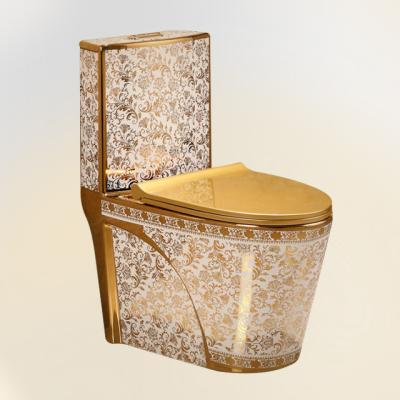 China Custom Auto Operation S Trap Inodoro One Piece Ceramic Sanitary Wc Plated Gold Toilet For Bathroom for sale