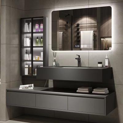 China Latest Modern Waterproof Floating Vanity Unit Wall Hanging Wood Furniture Bathroom Cabinet With Mirror for sale