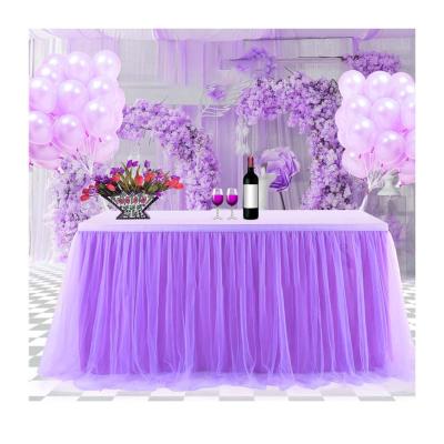 China Decorative Table Skirt Wire Yarn Banquet Birthday Shake Tulle Sequin Wedding Square Table Skirts MESAs de Para de faldillas for sale for sale