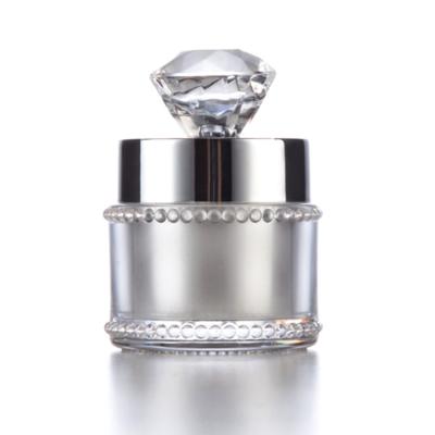 China Luxury Cosmetic 5ml Silver Acrylic Single Shape Skin Care Cream Packaging 5g 15g 30g 50g Jars With Diamond Crystal Top for sale