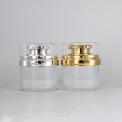 China Cosmetic packaging 30ml 50ml round clear silver airless cream jar cream bottle with gold pump screw cap for sale