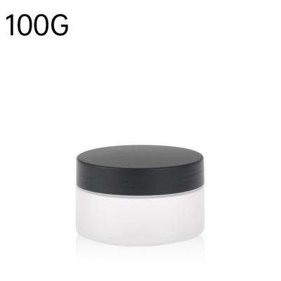 China Wide Mouth Cosmetic Jar 150g 120g 100g Various Sizes Low Profile Body Charcoal Detox Cosmetic Lotion Container With Black Lid for sale