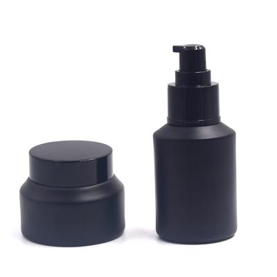 China Black 15ml 30ml 50ml Jars Set 1oz 2oz 4oz Cosmetic Matte Cosmetic Glass Cosmetic Bottle Cream Skin Care Packaging Bottle Jars for sale