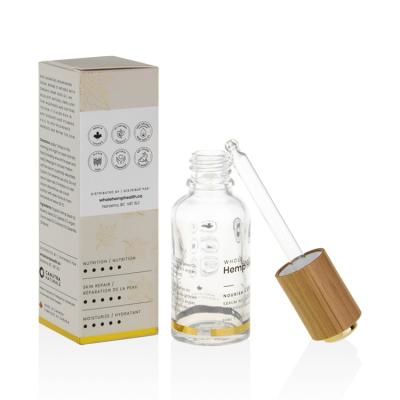 China 15ml 20ml 30ml 50ml 100ml Eco-Friendly Round Cosmetic Shoulder Transparent Glass Dropper Bottle With Bamboo Cap for sale