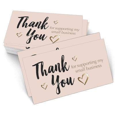 China 2021 Popular Eco-Friend Amazon Cute Cute Gold Foil Pink Small Logo Printing Business Custom Thank You Card for sale