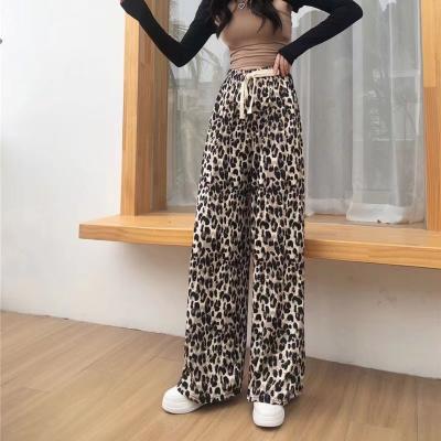 China 2022 New Design Leopard Print Print Check Elastic Waist Women's Breathable Wide Leg Pants for sale