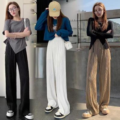 China Breathable Loose Fit Pants Wide Leg Womens Waist Casual Pattern Pants High Top With Pocket for sale